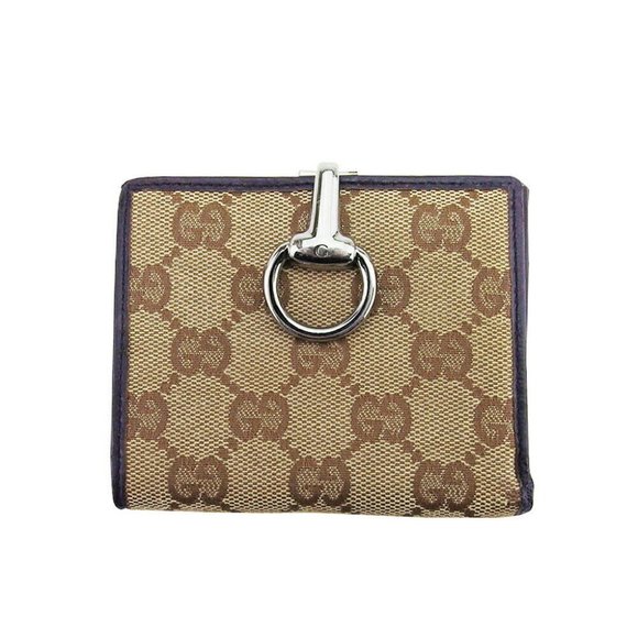 Authenticity guaranteed USED GUCCI W Hook Wallet GG Canvas Beige Canvas x Leath - Picture 1 of 3